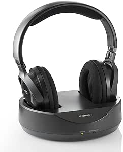THOMSON | Auriculares inalámbricos UHF (Auriculares sin Cable para televisor, Sistema PLL, Alcance 100 m, Jack Stereo 3.5 mm, RCA) Negro